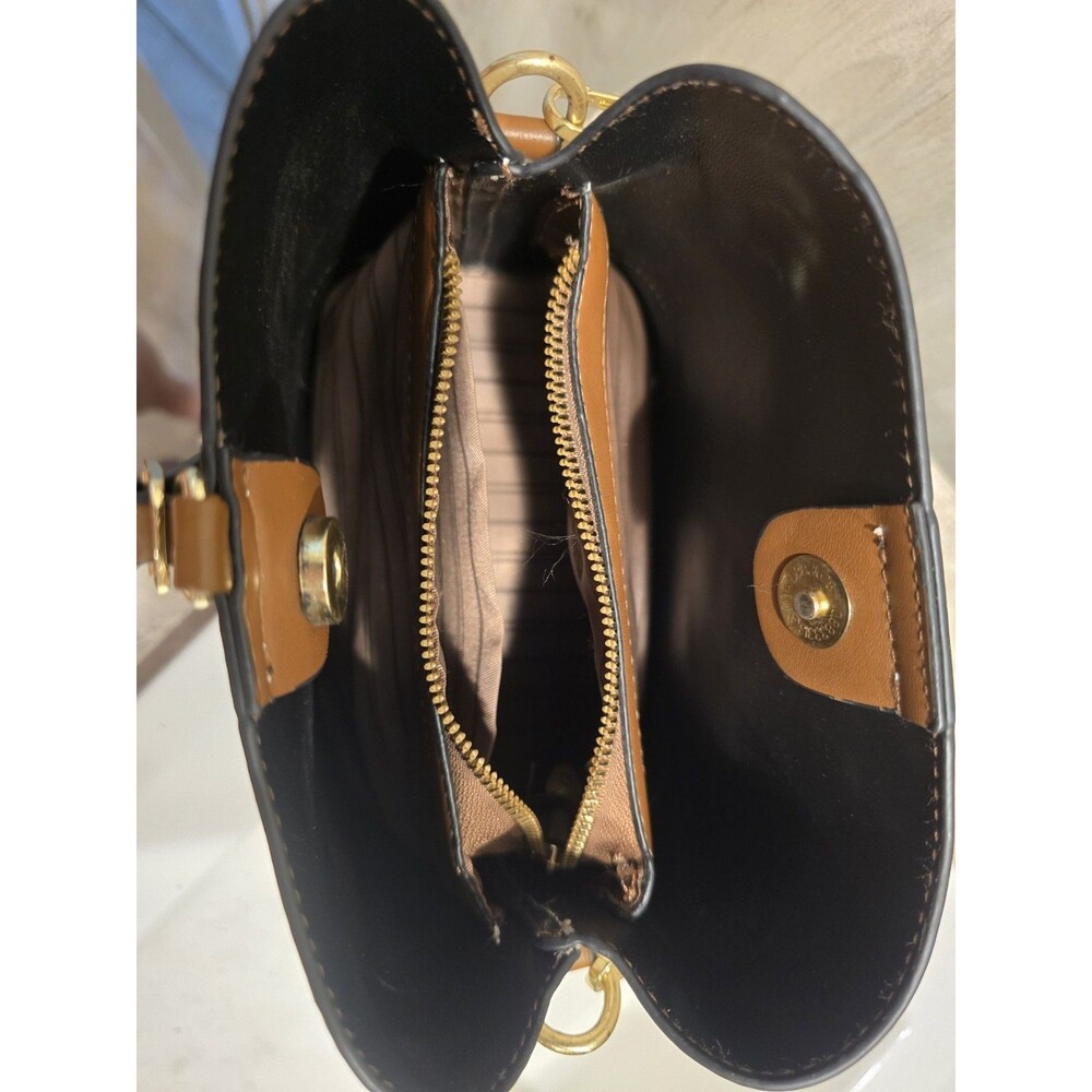 D'Orsay Women's Leather Hand Bag Tan and White From Inaya Collection - Picture 3 of 5
